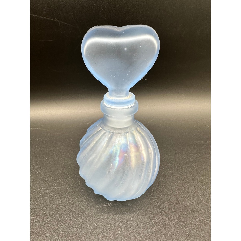 Vintage Frosted Glass‎ Perfume Bottle Heart Stopper Shell Shape Light Blue